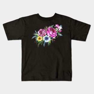 Decorative Colorful Hand Drawn Flowers Kids T-Shirt